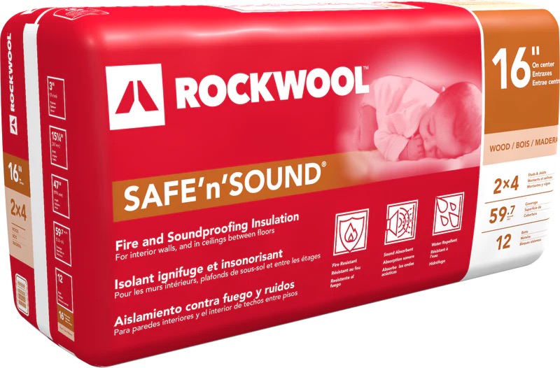 Rockwool Safe'n'Sound 16 inch Insulation 3’x15’x48’ - 60 SqFt (2x4 Wood Studs)